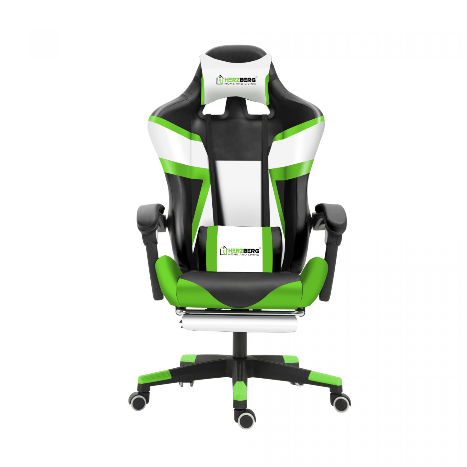 Herzberg HG-8082: Tri-color Gaming and Office Chair with T-shape Accent Green