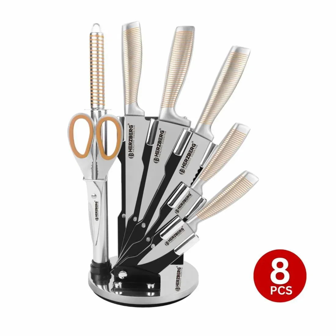 Herzberg HG-SKN8: 8 Pieces Stainless Steel with Acrylic Stand Yellow