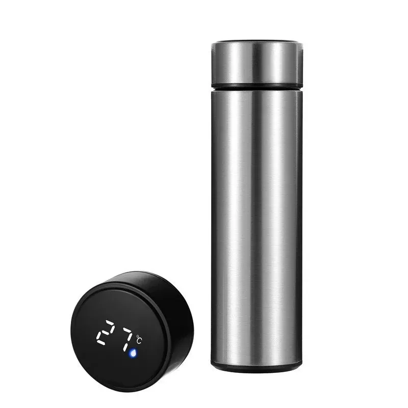 Herzberg Stainless Steel Thermo Vacuum Bottle with Smart Temperature Display - 500ml Silver
