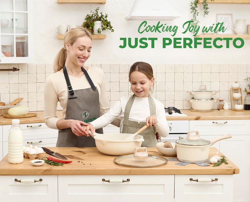 Just Perfecto JL-28: 15 Pieces Granite Cookware Set - Biege