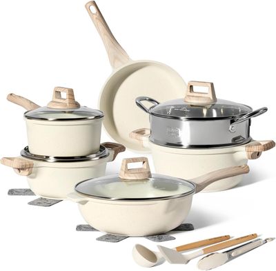 Just Perfecto JL-779: 15 Pieces Granite Cookware Set with Steamer - Biege
