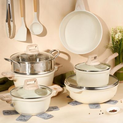 Just Perfecto JL-779: 15 Pieces Granite Cookware Set with Steamer - Biege