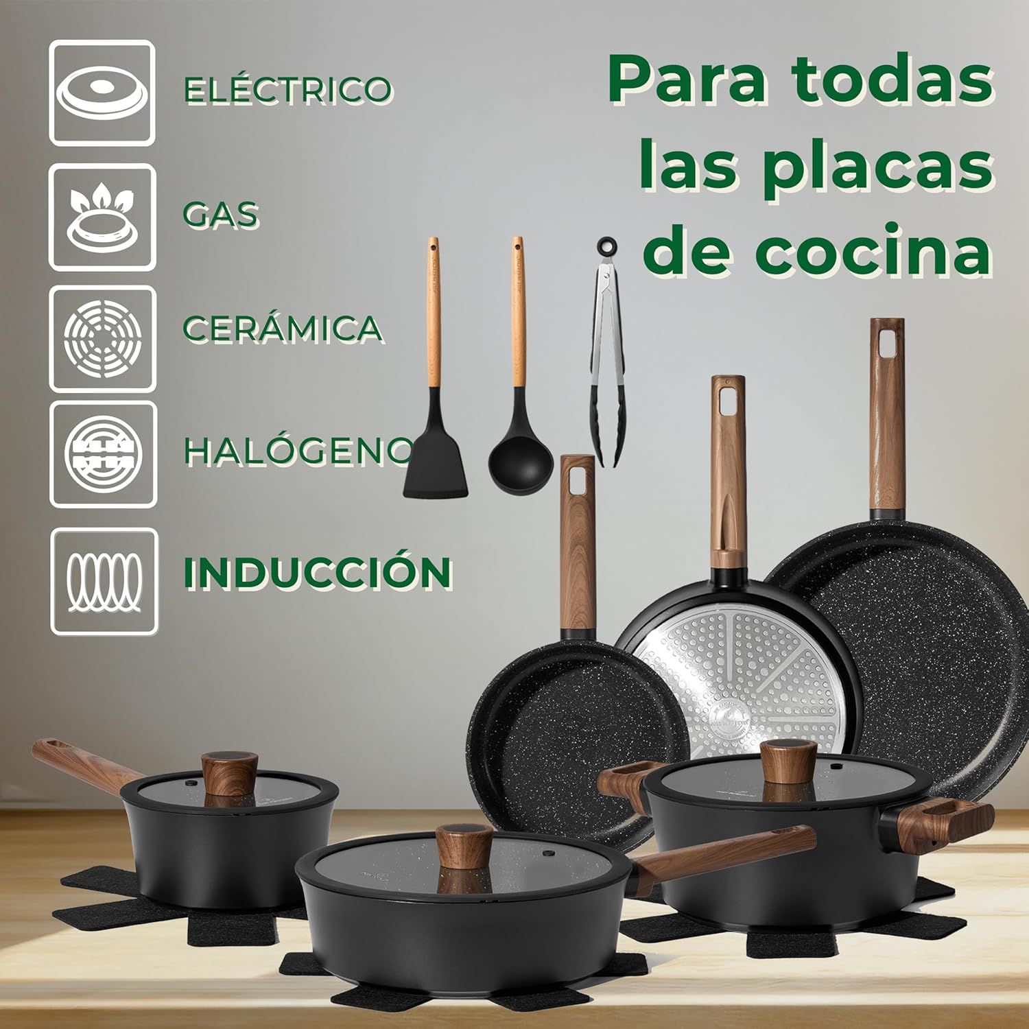 Just Perfecto JL-111: 15 Pieces Granite Cookware Set - Black