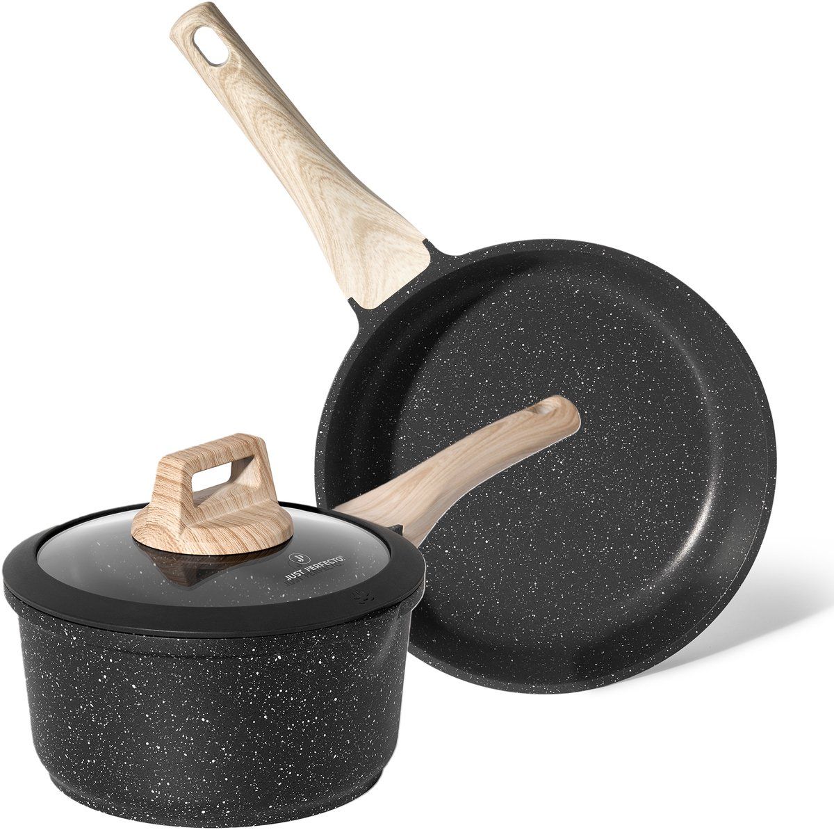 Just Perfecto JL-43: 3 Pieces Granite Frying Pan &amp; Sauce Pan Set (20/24cm) - Black