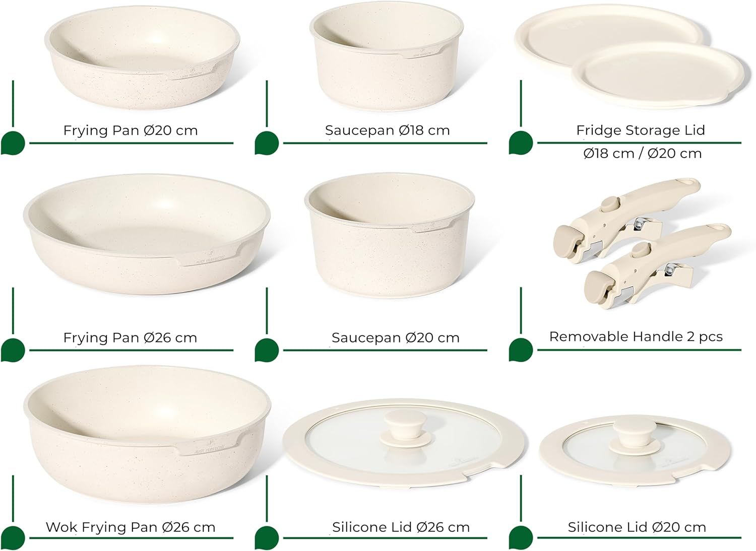 Just Perfecto JL-999: 11 Pieces Granite Cookware Set - Biege