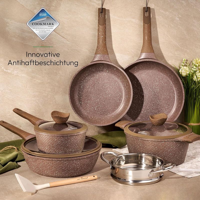 Just Perfecto JL-26: 14-Piece Granite Cookware Set - Brown