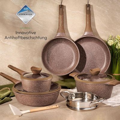 Just Perfecto JL-26: 14-Piece Granite Cookware Set - Brown