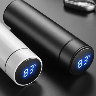 Herzberg Stainless Steel Thermo Vacuum Bottle with Smart Temperature Display - 500ml Black