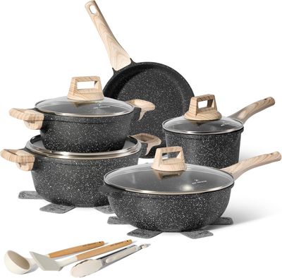 Just Perfecto JL-778: 14 Pieces Granite Cookware Set - Black