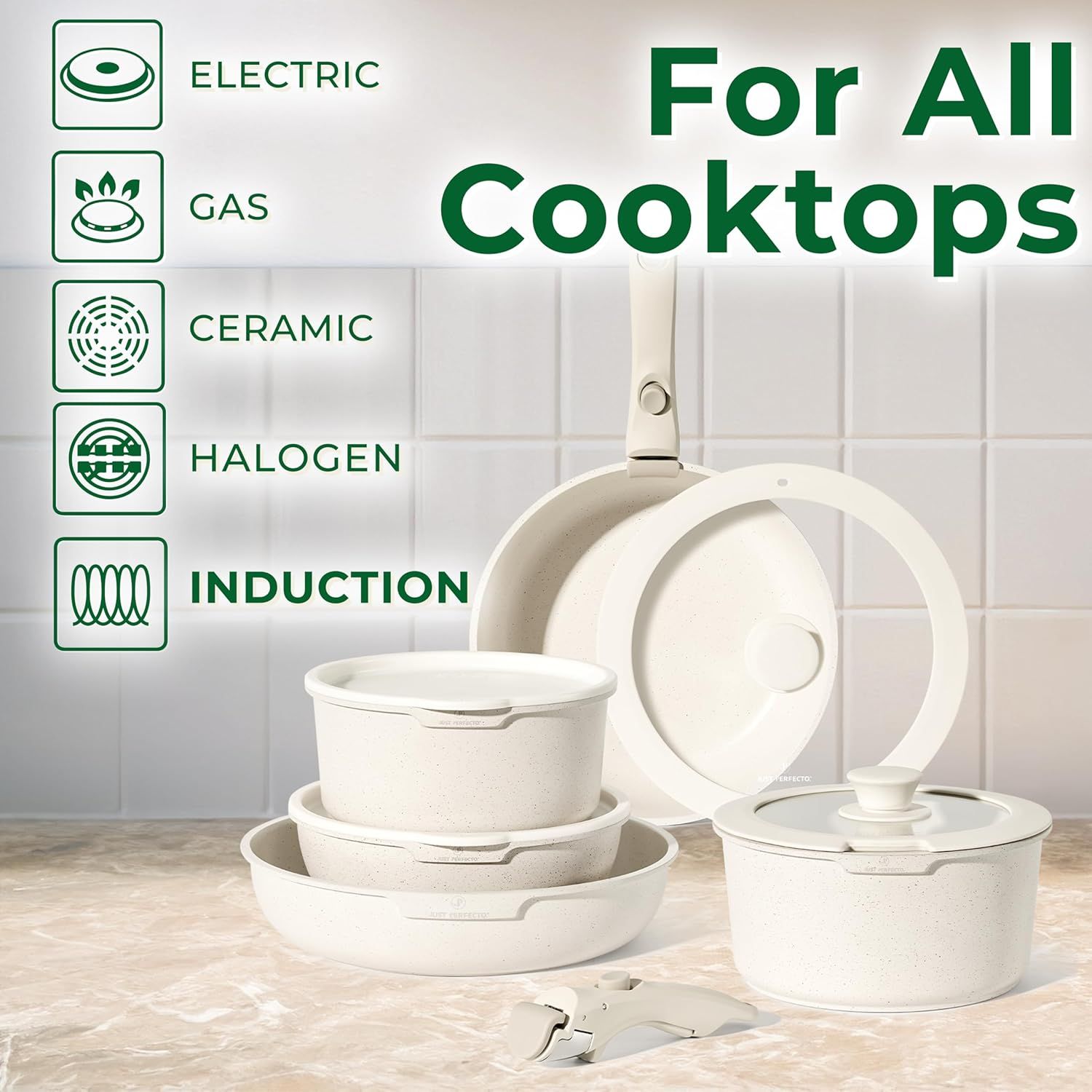 Just Perfecto JL-999: 11 Pieces Granite Cookware Set - Biege