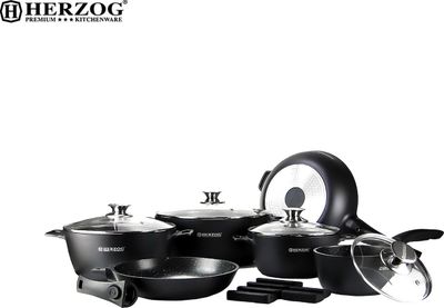 HERZOG 16STM-BK 16pcs Cookware Set – Cast Aluminium, Marble Coated, Induction Ready, Black HERZOG 16STM-BK 16pcs Cookware Set – Cast Aluminium, Marble Coated, Induction Ready, Black