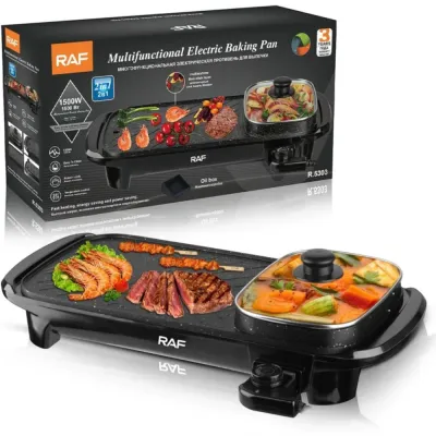 2-in-1 Multifunctional Non-Stick Baking Pan, 1500W Dual Cooking Surface with BBQ Grill &amp; Shabu Hot Pot