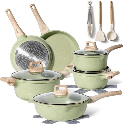 Just Perfecto JL-787: 15 Pieces Granite Cookware Set- Green