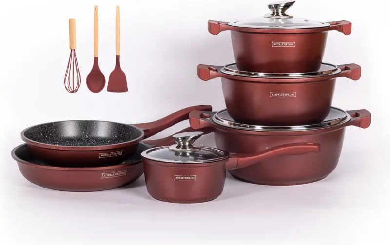 10pcs, cookware set, burgundy, Royalty Line RL-BS1010M