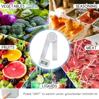 5Kg, foldable, digital scale, manual charging, save on batteries, stainless steel, Aigostar Nano