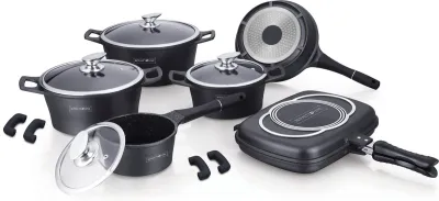 15pcs, cookware set, black, Royalty Line RL-ES1015M