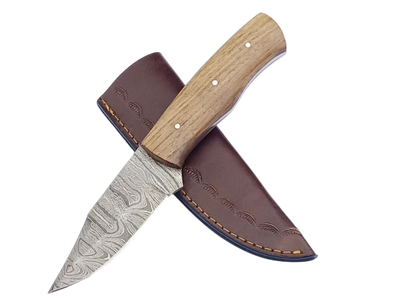 2 pcs, handmade, skinning knife, damascus steel, rosewood handle, leather case, SCZ-908