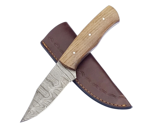 2 pcs, handmade, skinning knife, damascus steel, rosewood handle, leather case, SCZ-908