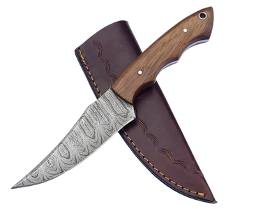 2 pcs, handmade, skinning knife, damascus steel, rosewood handle, leather case SCZ-912 2 pcs, handmade, skinning knife, damascus steel, rosewood handle, leather case SCZ-912