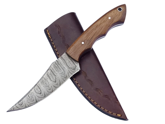 2 pcs, handmade, skinning knife, damascus steel, rosewood handle, leather case SCZ-912