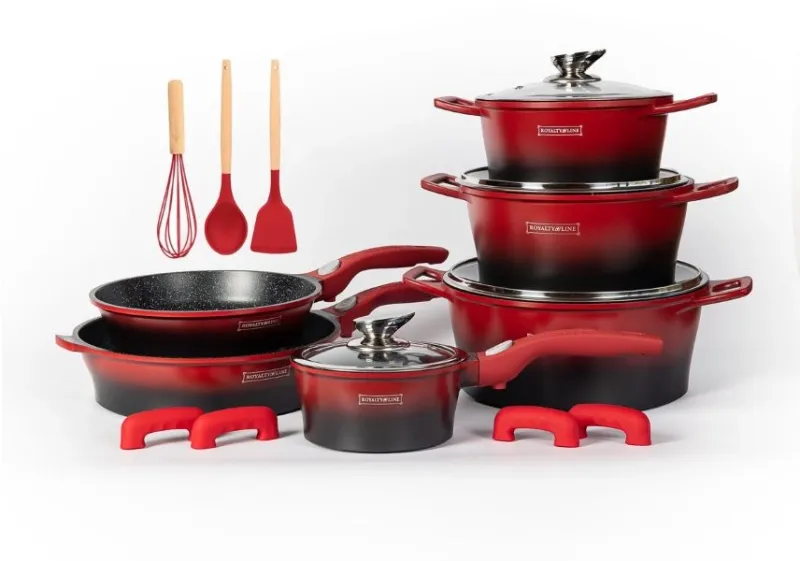 Royalty Line 14-Piece Red/Black Cookware Set, Marble Nonstick, Detachable Handles Royalty Line 14-Piece Red/Black Cookware Set, Marble Nonstick, Detachable Handles