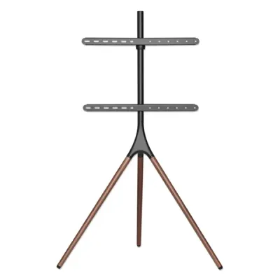 MANHATTAN 461795 Tripod-Mount 45” to 65” TV Bracket, Swiveling, Max 32Kg, Height Adjustable, Walnut-wood Legs, Black