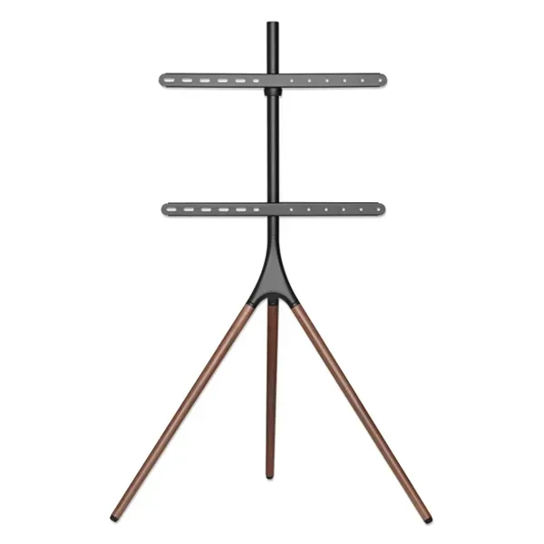 MANHATTAN 461795 Tripod-Mount 45” to 65” TV Bracket, Swiveling, Max 32Kg, Height Adjustable, Walnut-wood Legs, Black