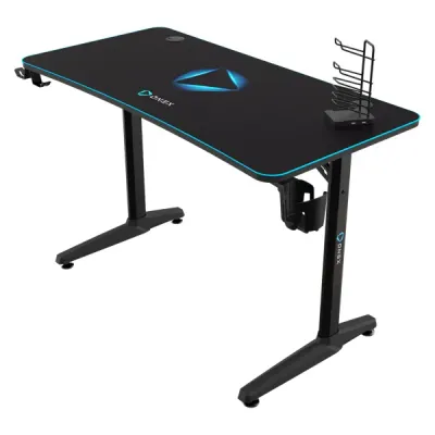 Gaming Desk, Full-Coverage Mouse Pad, Cup Holder, Dual Headset Hook, Black