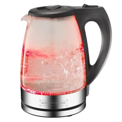 Glass Jug, Electric Kettle, 1.7Ltr, 2200W, Red LED lighting, Silver/Black, ROYALTYLINE