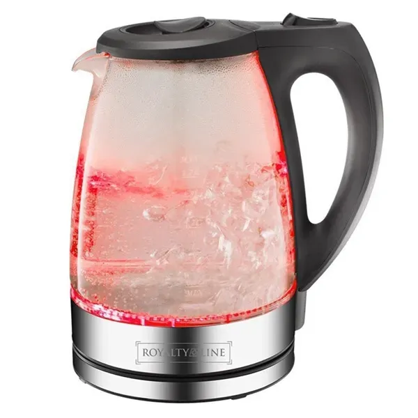 Glass Jug, Electric Kettle, 1.7Ltr, 2200W, Red LED lighting, Silver/Black, ROYALTYLINE