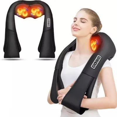 Cordless, back and neck massager, heating for pain relief, 3D massage