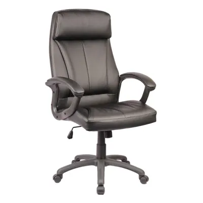 Office Chair, PU Leather, Up to 110kg, Fixed Armrests, Tilting, Lumbar support, High-back, Black