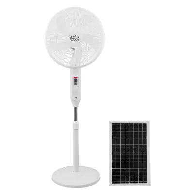 44.4W, 40cm Stand Fan, Mains or Solar Powered, White