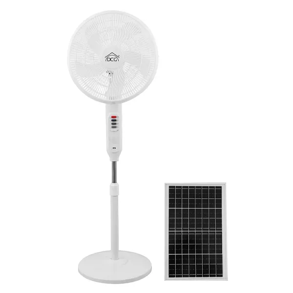 44.4W, 40cm Stand Fan, Mains or Solar Powered, White