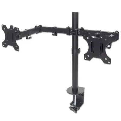 MANHATTAN 461528 Desk-Mount 13″ to 32″ Monitor Bracket, 2*Monitor, Max 8Kg, 2*Arms, Height Adjustable, Black
