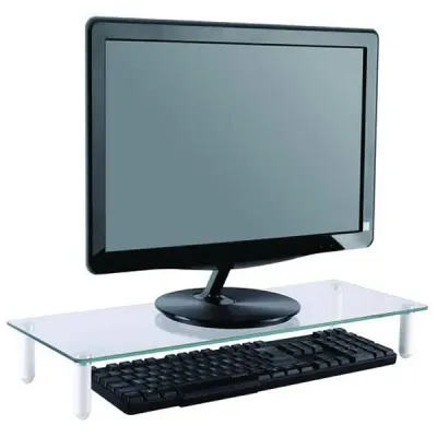 NEOMOUNTS NSMONITOR10 Table-top Monitor Stand, Max 25Kg, With Glass-Top, Transparent