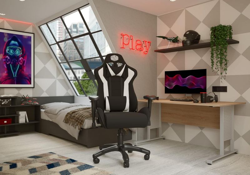 Gaming chair, fabric, black-white, Coolermaster Caliber R1