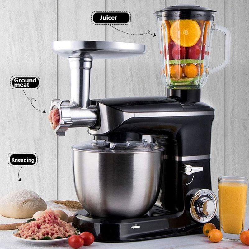 Royalty Line PKM1900.7BG 1900W Kitchen Mixer 6.5L with Glass Blender &amp; Meat Grinder – Black