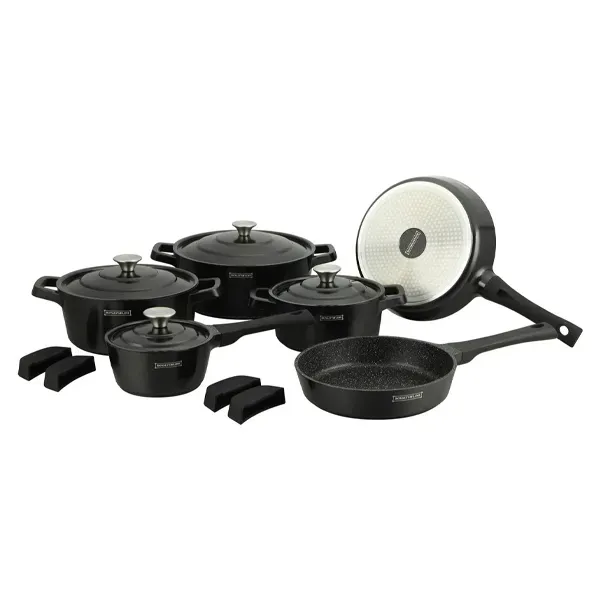 14pcs, Cookware set , Cast Aluminum, Dishwasher-safe, Induction-ready, Black, 3 Year Warranty ROYALTYLINE OS1014-BK