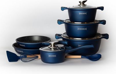 Royalty Line RL-BS1010M 13-Piece Blue Ceramic Cookware Set - Forged Aluminum, PFOA-Free Non-Stick, Induction Ready
