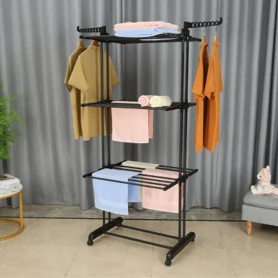 Herzberg HG-8034BB Moving Clothes Rack - 6 Foldable Shelves, 14 Hanger Slots Black