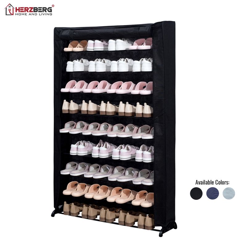Herzberg HG-8077: 9-Tier Shoe Rack Organizer Black