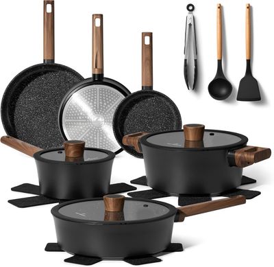 Just Perfecto JL-111: 15 Pieces Granite Cookware Set - Black