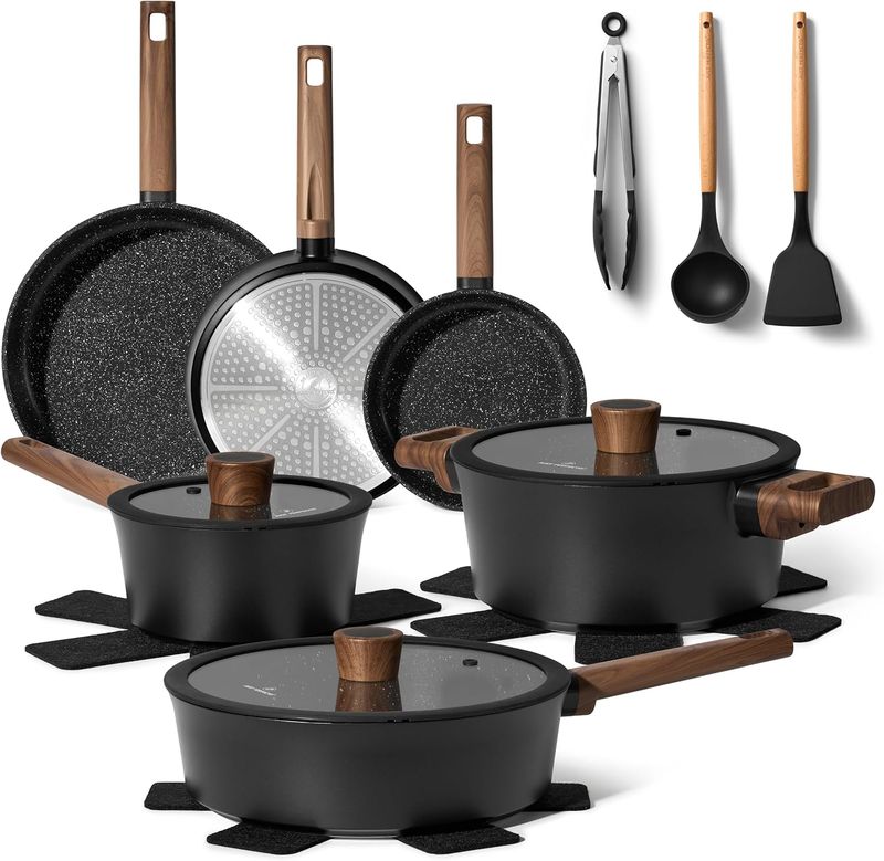 Just Perfecto JL-111: 15 Pieces Granite Cookware Set - Black Just Perfecto JL-111: 15 Pieces Granite Cookware Set - Black