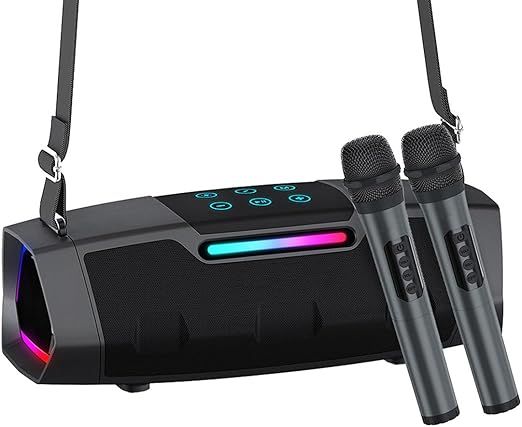Portable Bluetooth Karaoke Speaker with Dual Wireless Microphones, ANDOWL Q-YX0817