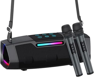 Portable Bluetooth Karaoke Speaker with Dual Wireless Microphones, ANDOWL Q-YX0817