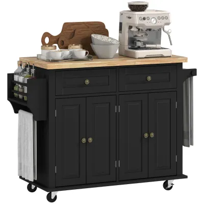 Kitchen Trolley Cart with Drawers Cabinet Spice Rack - Wood Island on Wheels 111cm Malta