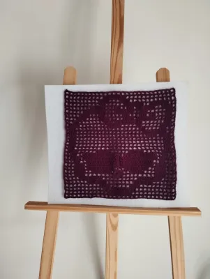 Little Skull - Purple Filet Crochet Wall Art 27x31cm