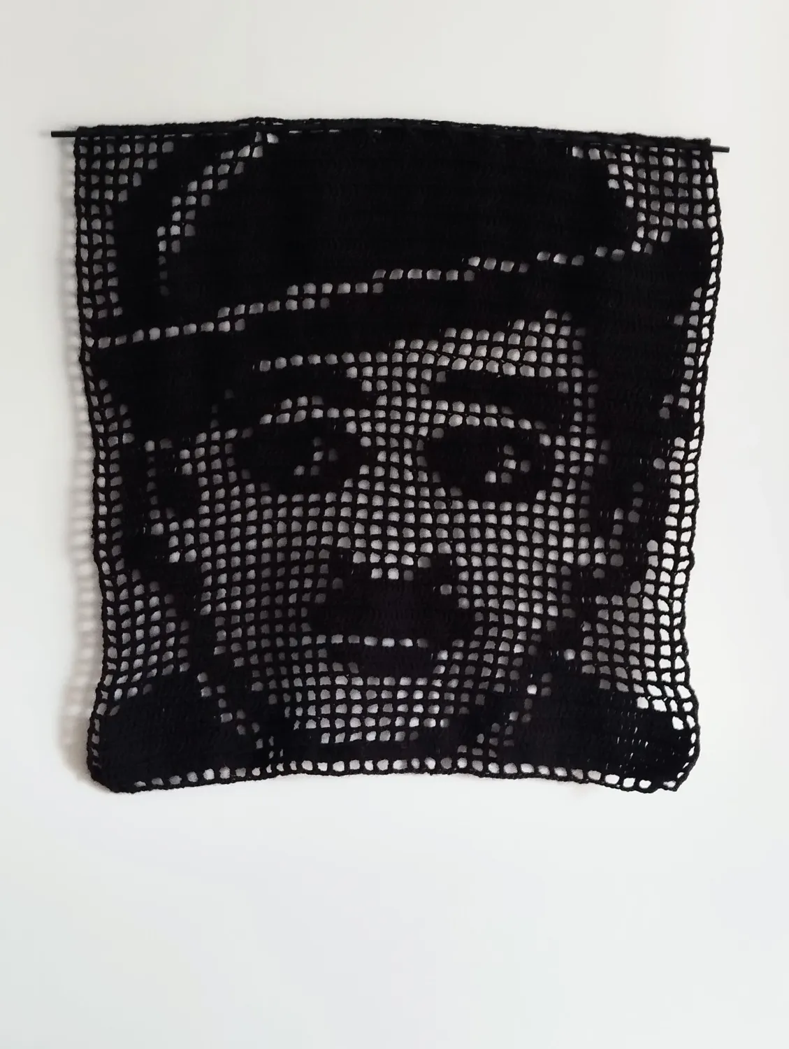 Black Filet Crochet Wall Art - Handmade Portrait Hanging 37x47cm