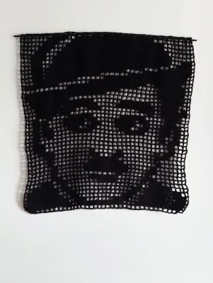 Black Filet Crochet Wall Art - Handmade Portrait Hanging 37x47cm